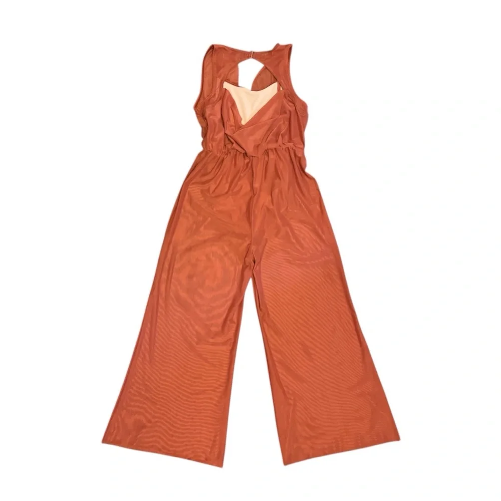 Balera Cowl Drape Power Mesh Jumpsuit Copper LC Contemporary Costume